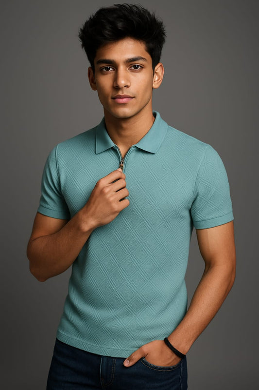 blue polo t-shirt