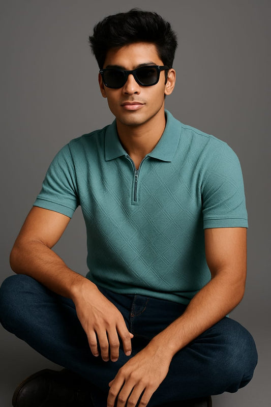 blue polo t-shirt